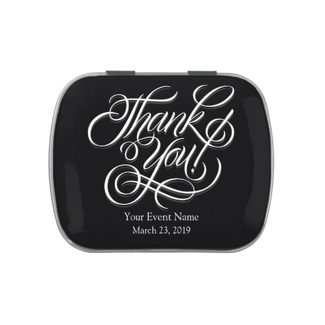 Black & White Thank You Party Favor Wedding Jelly Belly Tin (Top)