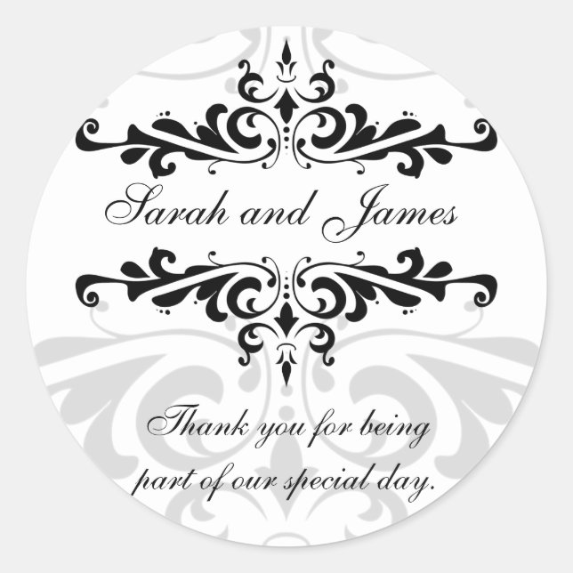 Black White Thank You Wedding Favor Sticker (Front)