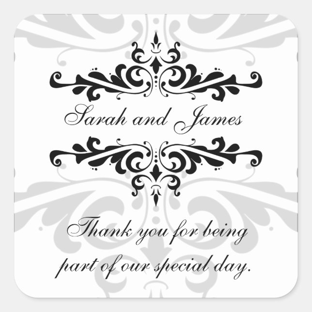Black White Thank You Wedding Favor Stickers (Front)