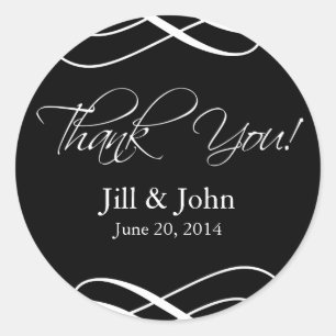 Black White Thank You Wedding Favour Stickers