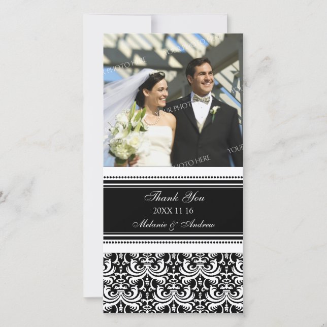 Black White Thank You Wedding Photo Cards (Front)