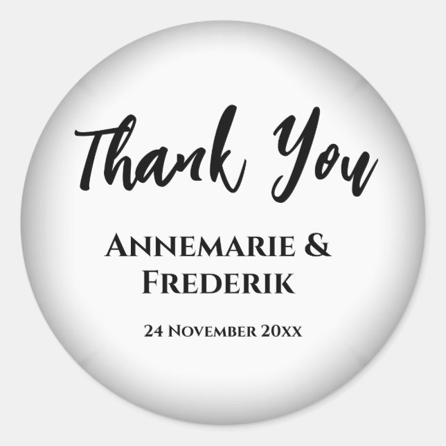 Black & White Thank You Wedding Sticker (Front)