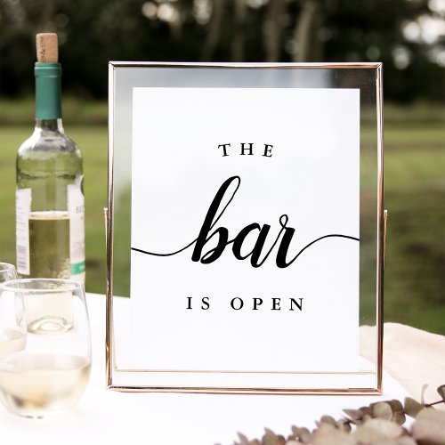 Black  White The Bar is Open Wedding Sign