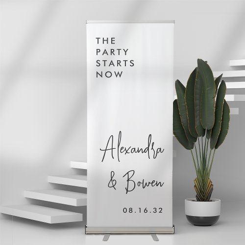 Black  White  The Party Starts Now Wedding Retractable Banner