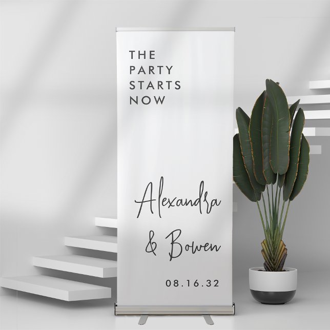 Black & White | The Party Starts Now Wedding Retractable Banner (Creator Uploaded)