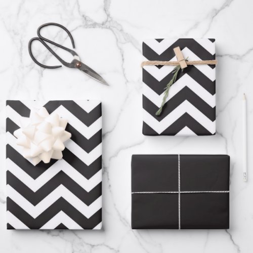 Black  White Thick Chevron Wedding New Years Eve Wrapping Paper Sheets
