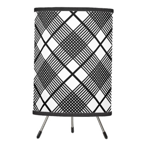 Black White Thin Glen Plaid Pattern Tripod Lamp