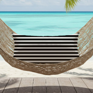 Black White Thin Horizontal Stripes Outdoor Lumbar Pillow