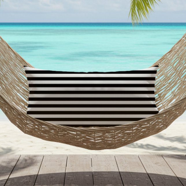 Black White Thin Horizontal Stripes Outdoor Lumbar Pillow (Creator Uploaded)