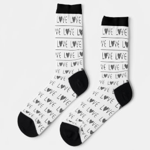 BLACK & WHITE THIN STRIPE VALENTINE'S DAY MODERN SOCKS