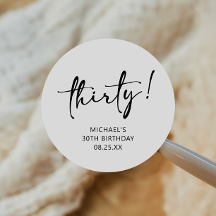 Black & White Thirty 30th Birthday Classic Round Sticker