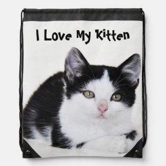 Black White Thoughtful Kitten Backpacks
