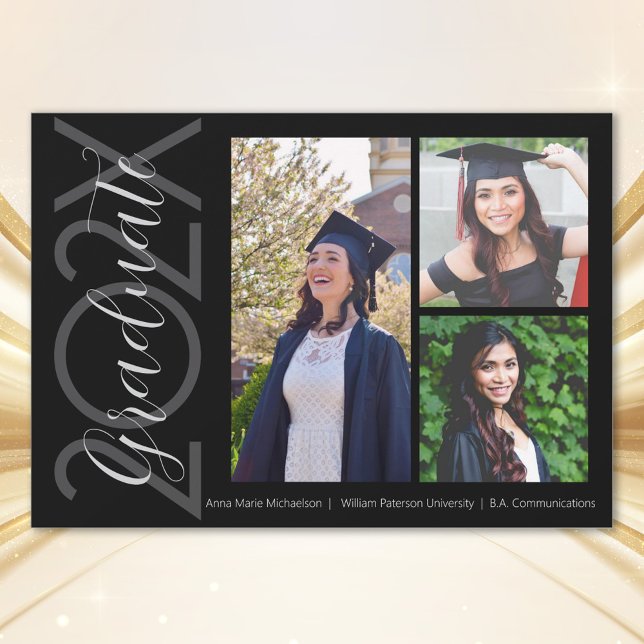 Black & White Three Photo Graduation Announcement (Creator Uploaded)