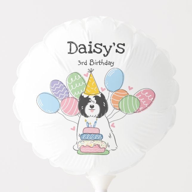 Black White Tibetan Terrier Birthday Party Balloon (Front)