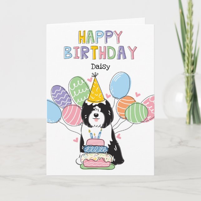 Black White Tibetan Terrier Dog Birthday Party Card (Front)