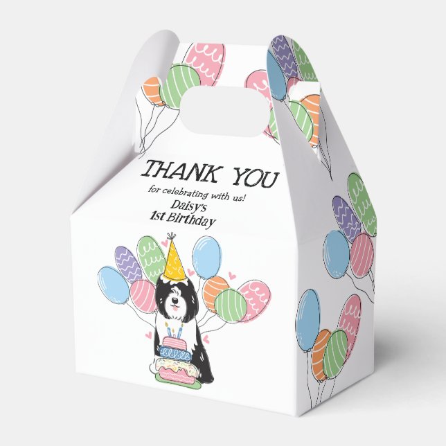 Black White Tibetan Terrier Dog Thank You Favor Boxes (Front Side)