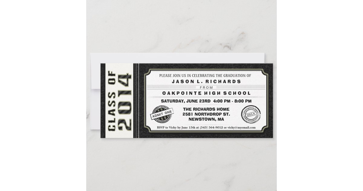 Black & White Ticket Graduation Invitation | Zazzle