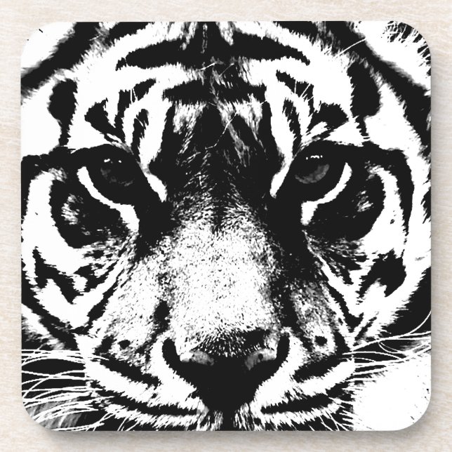 Black & White Tiger Beverage Coaster (Front)