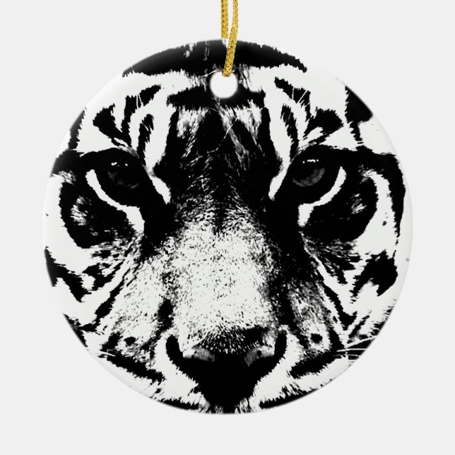 Black & White Tiger Ceramic Ornament (Front)
