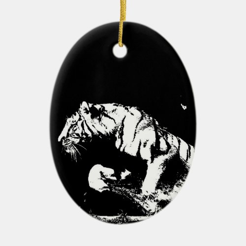 Black  White Tiger Ceramic Ornament