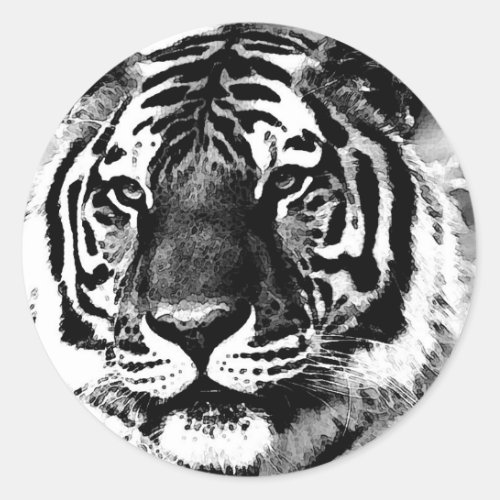 Black  White Tiger Classic Round Sticker