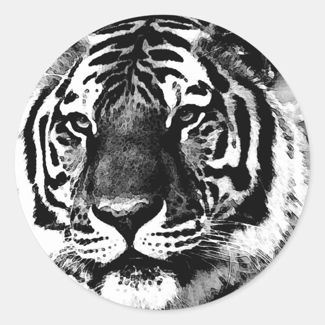 Black & White Tiger Classic Round Sticker (Front)