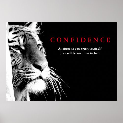 Black White Tiger Confidence Quote Inspirational Poster