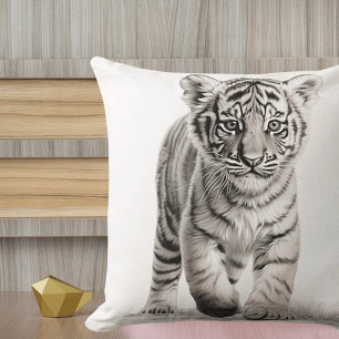 Black & White Tiger Cub Square Throw Pillow