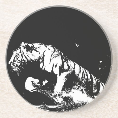 Black  White Tiger Drink Coaster