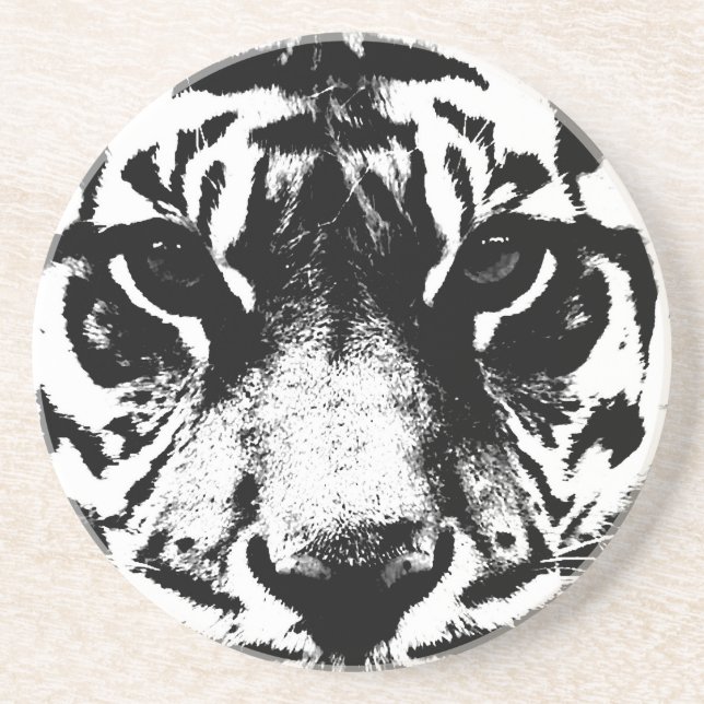 Black & White Tiger Drink Coaster (Front)
