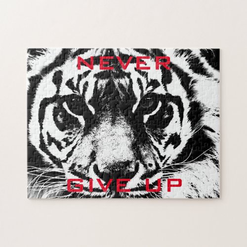 Black  White Tiger Eye Never Give Up Motivational Jigsaw Puzzle