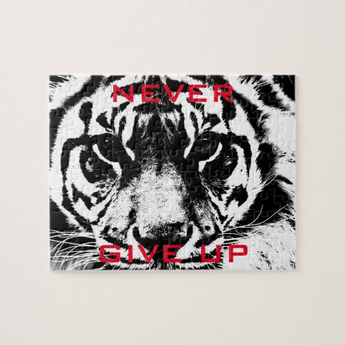 Black  White Tiger Eye Never Give Up Motivational Jigsaw Puzzle