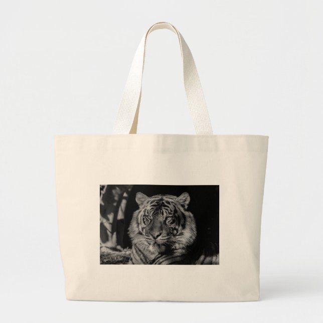 Black & White Tiger Large Tote Bag (Front)