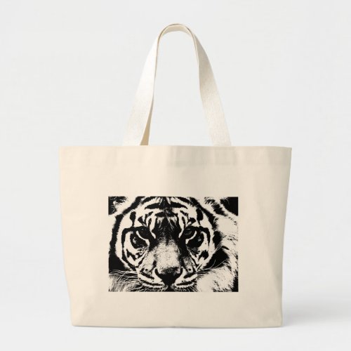 Black  White Tiger Large Tote Bag