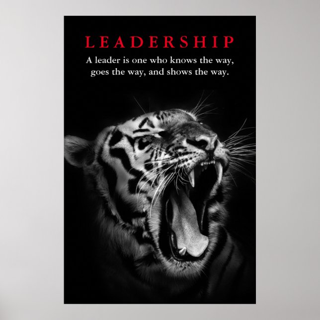 Black & White Tiger Leadership Motivational Poster (Front)