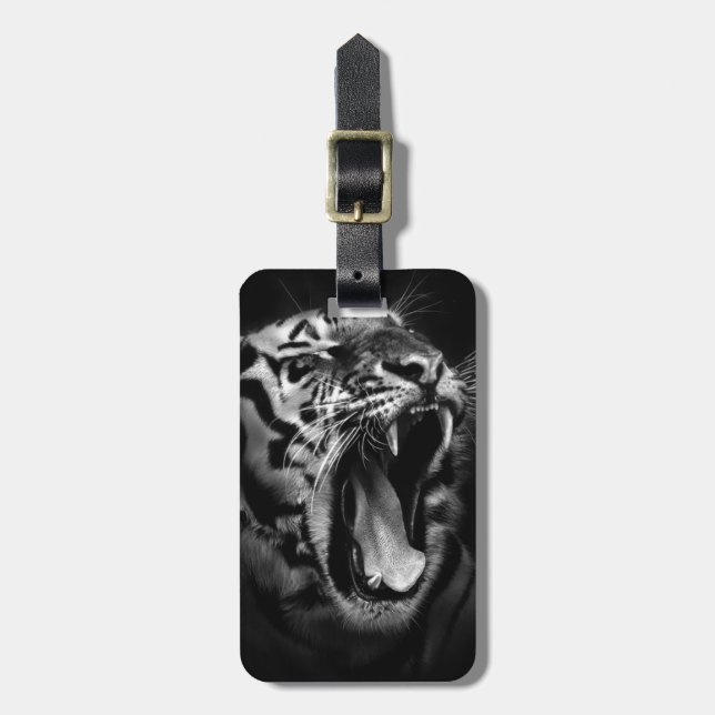 Black & White Tiger Luggage Tag (Front Vertical)