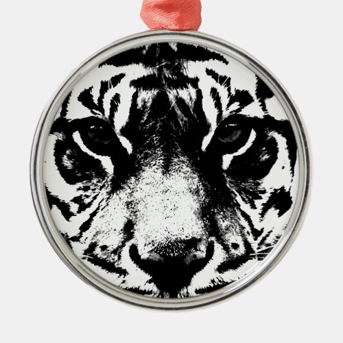 Black  White Tiger Metal Ornament