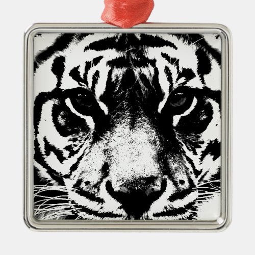 Black  White Tiger Metal Ornament