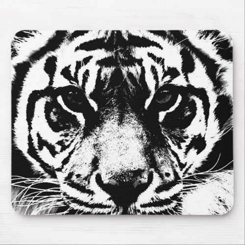 Black  White Tiger Mouse Pad