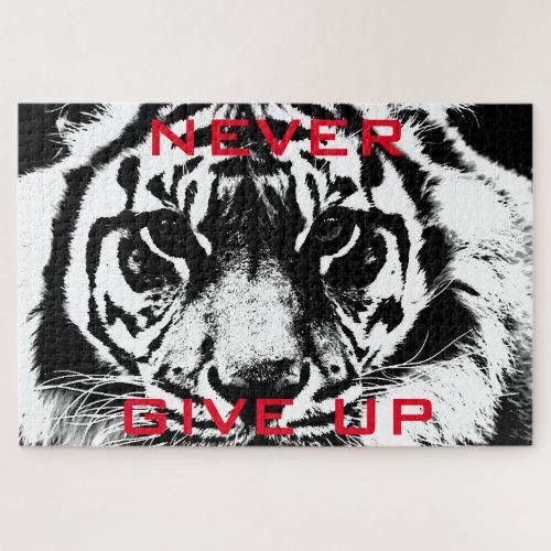 Black  White Tiger Never Give Up Motivational Jigsaw Puzzle