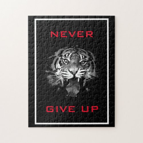 Black  White Tiger Never Give Up Motivational Jigsaw Puzzle