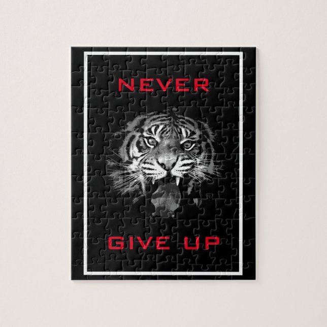 Black & White Tiger Never Give Up Motivational Jigsaw Puzzle (Vertical)