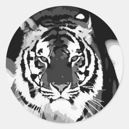 Black  White Tiger Pop Art Classic Round Sticker