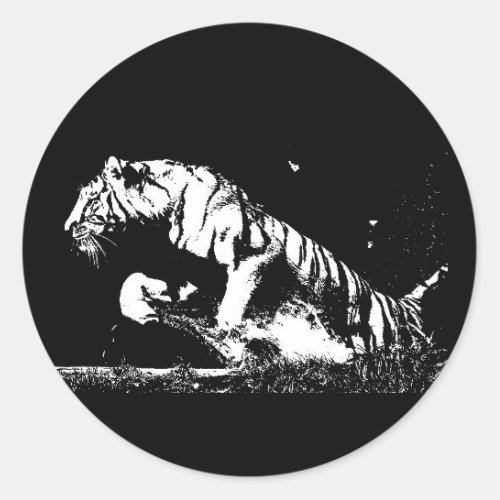 Black White Tiger Pop Art Round Sticker