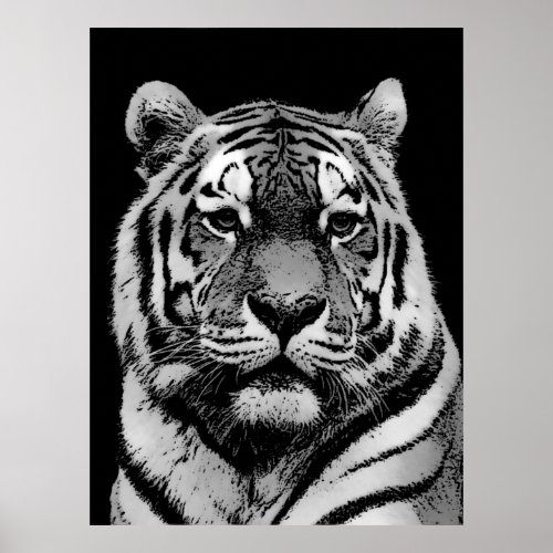 Black  White Tiger Poster Print _ Pop Art Style