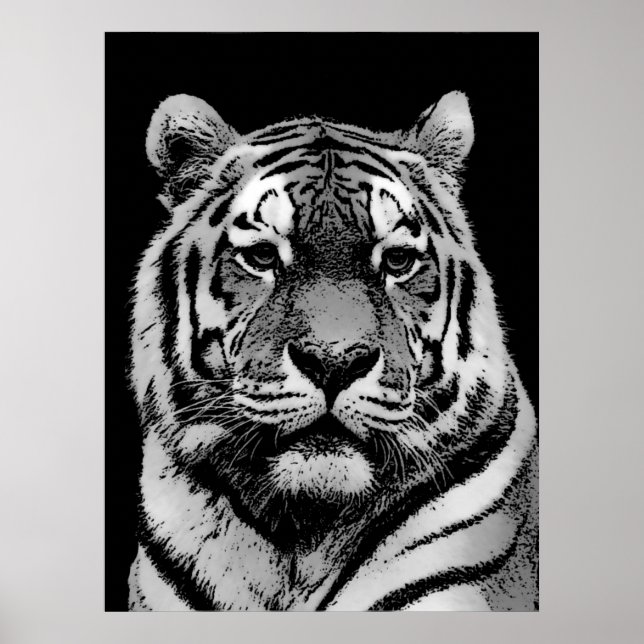 Black & White Tiger Poster Print - Pop Art Style (Front)