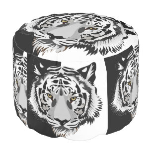 Black White Tiger  Pouf