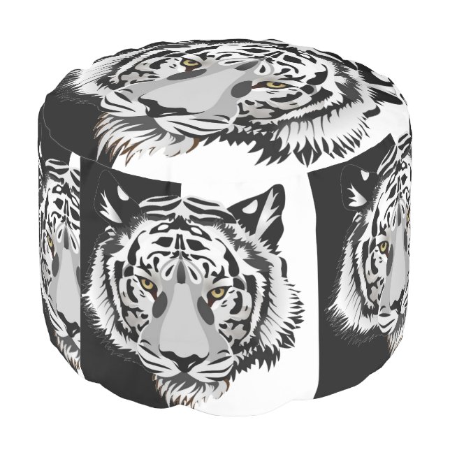 Black White Tiger  Pouf (Angled Back)