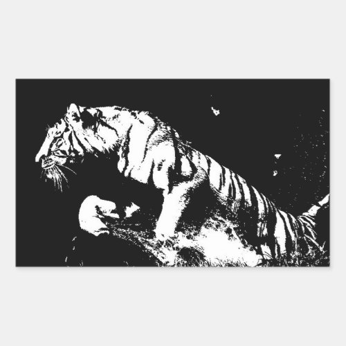 Black  White Tiger Rectangular Sticker