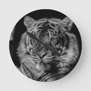 Black & White Tiger Round Clock